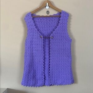 Handmade  Knit Lilac Boho Vest Sweater Soft Crochet Texture Romantic Cottagecore